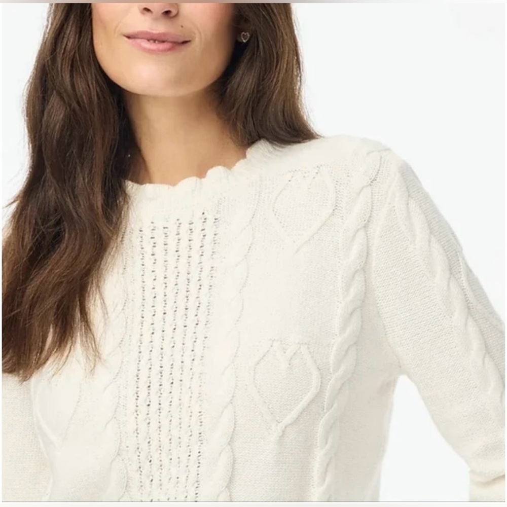 J. Crew Factory Classic Cream Cable Knit Sweater Size Small